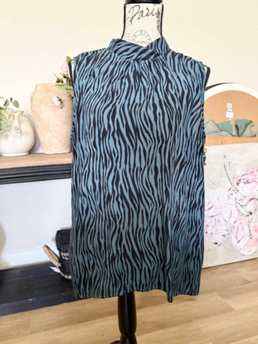 LOFT Teal & Black Zebra Print Sleeveless Top